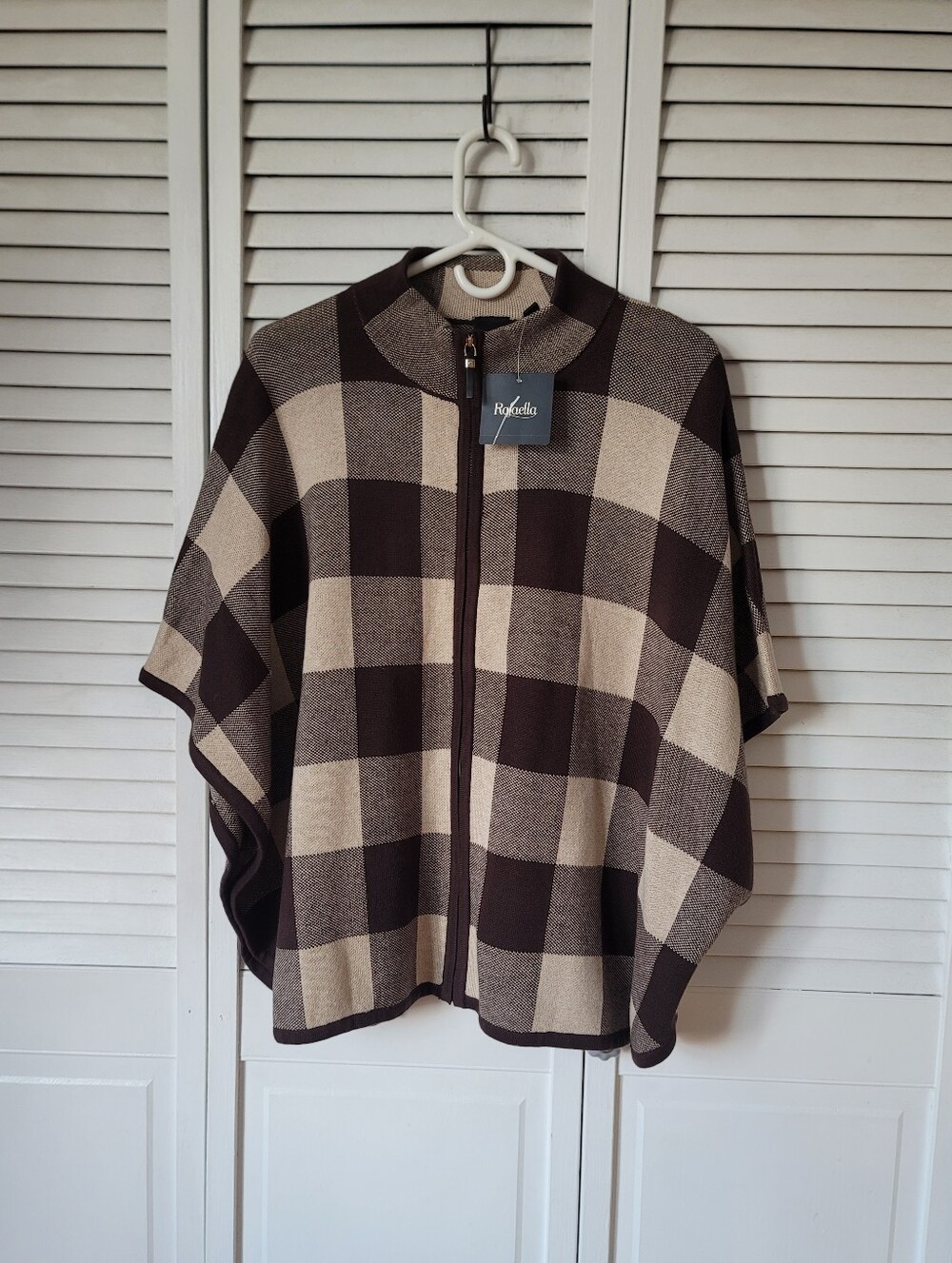 RAFAELLA Plaid Poncho Sweater, Size XLP